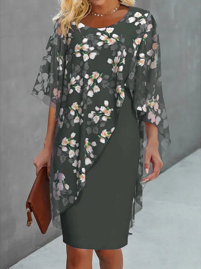 Damen Sommer Minikleid mit Rundhalsausschnitt und Blumenmuster