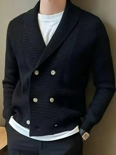 Gerippter Herren-Cardigan mit doppelter Knopfleiste