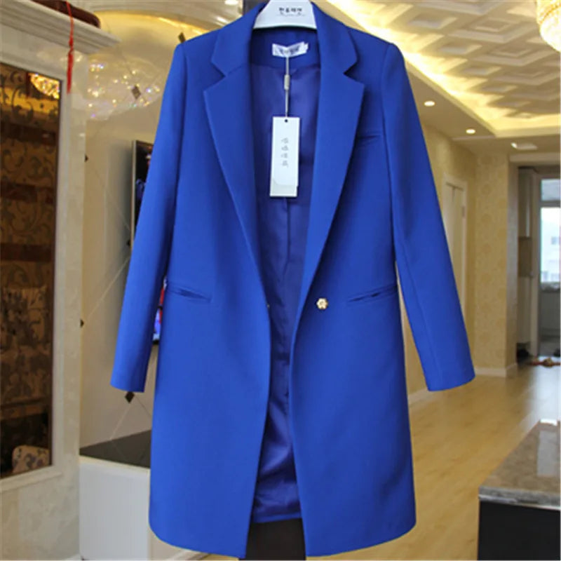 Damen Sommerblazer mit langen Ärmeln und Ein-Knopf-Verschluss