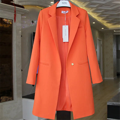 Damen Sommerblazer mit langen Ärmeln und Ein-Knopf-Verschluss