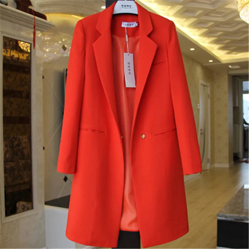 Damen Sommerblazer mit langen Ärmeln und Ein-Knopf-Verschluss