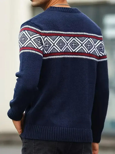 Herren-Jacquard-Strickpullover mit geometrischem Muster