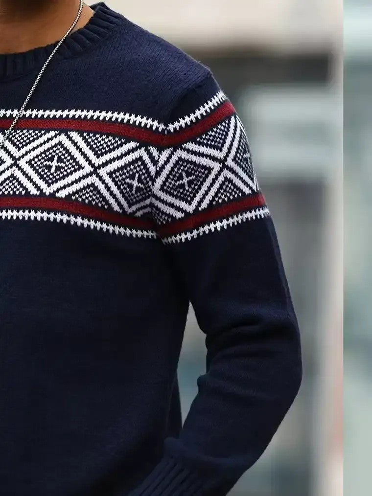 Herren-Jacquard-Strickpullover mit geometrischem Muster