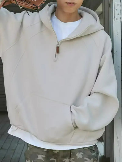 Herren-Pullover mit Kapuze und halbem Reißverschluss