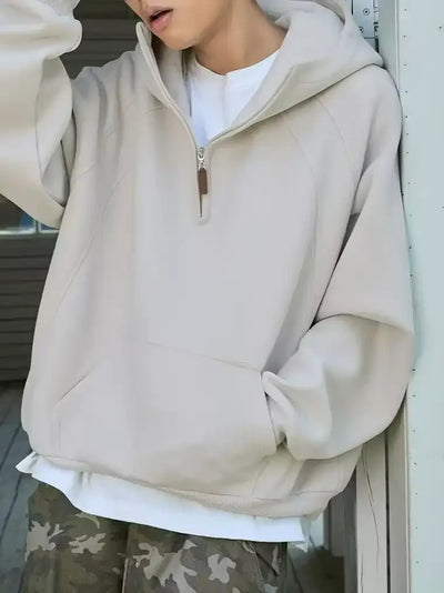 Herren-Pullover mit Kapuze und halbem Reißverschluss