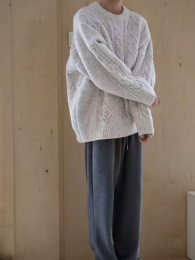 Herren-Pullover mit übergroßem Zopfmuster