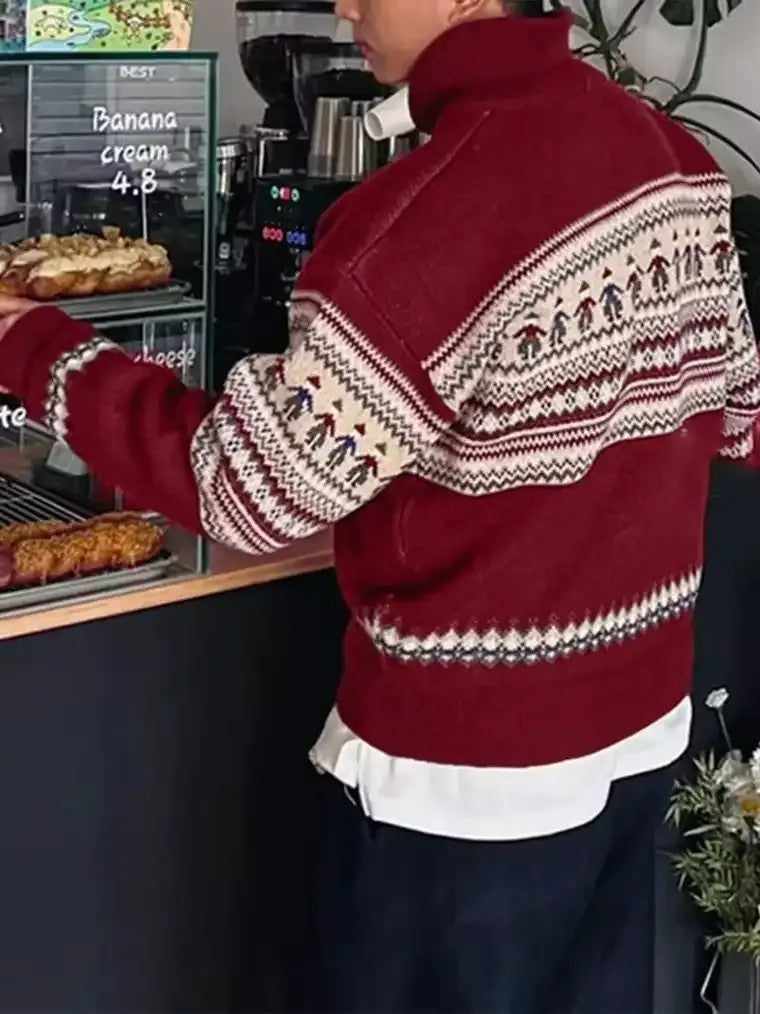 Herren-Stehkragen-Pullover mit Viertelreißverschluss