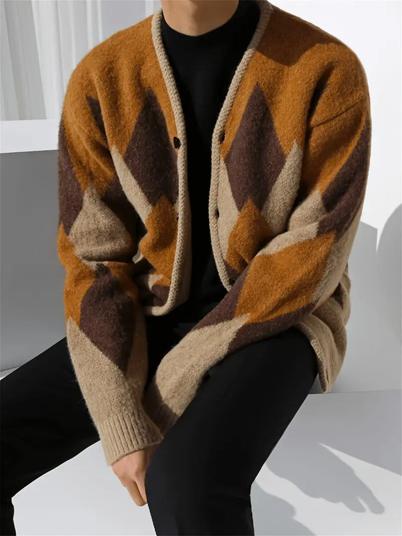 Herren Strickjacke mit Argyle Muster