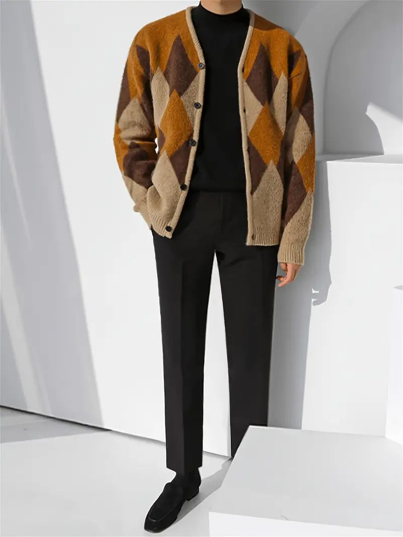 Herren Strickjacke mit Argyle Muster