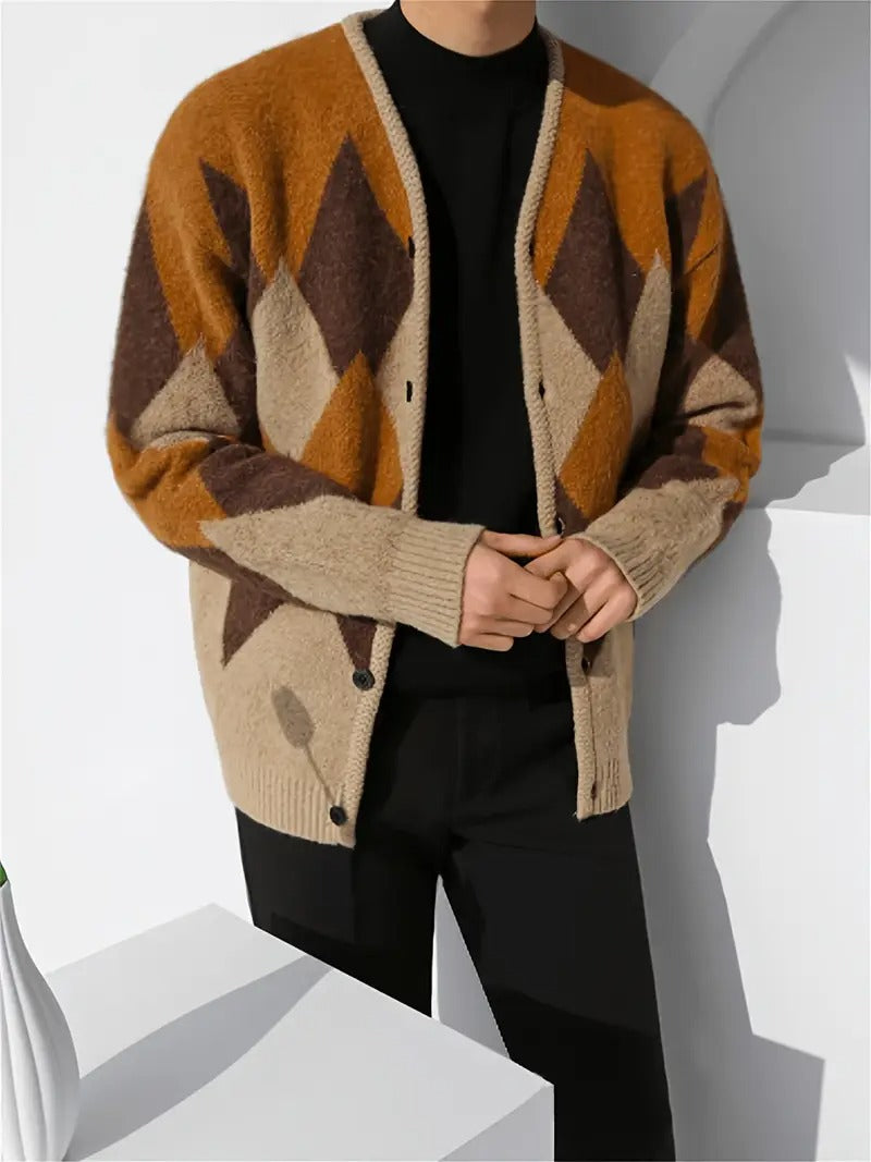 Herren Strickjacke mit Argyle Muster