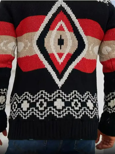 Herren-Strickjacke mit Reverskragen und geometrischem Jacquardmuster