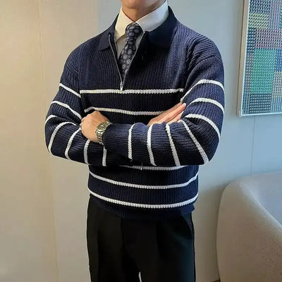 Herren-Strickpullover mit Kragen und Streifenmuster