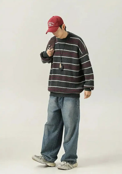 Herren-Strickpullover mit Rundhalsausschnitt und Rippstrick