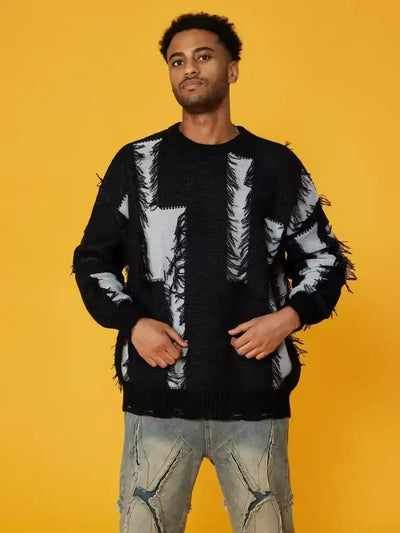Herren-Strickpullover mit Textur und ausgefransten Details
