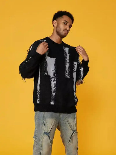 Herren-Strickpullover mit Textur und ausgefransten Details