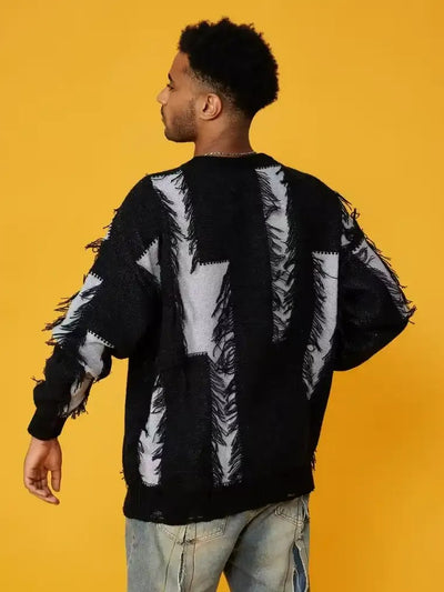 Herren-Strickpullover mit Textur und ausgefransten Details