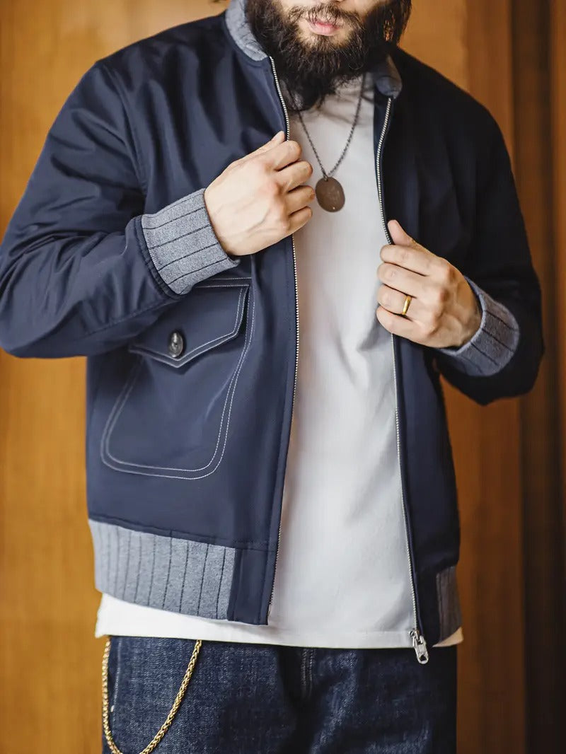 Herren Bomberjacke mit Taschen und Geripptem Bündchensaum