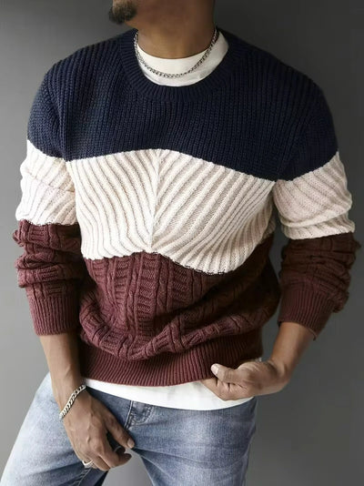 Herren Colourblock-Strickpullover mit Rundhalsausschnitt und Muster