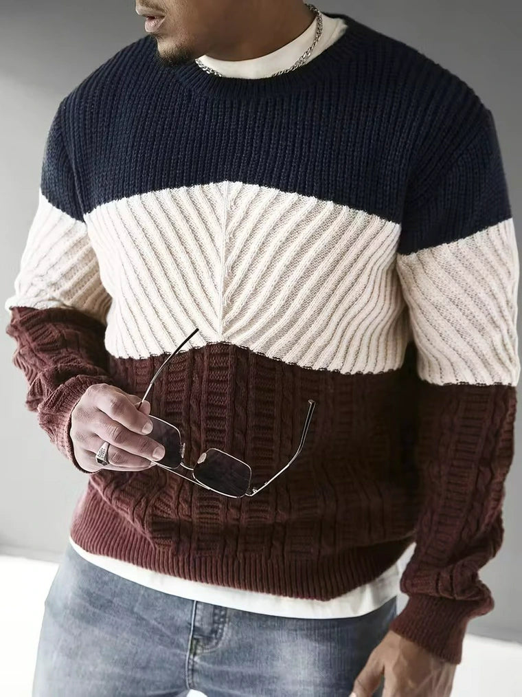 Herren Colourblock-Strickpullover mit Rundhalsausschnitt und Muster