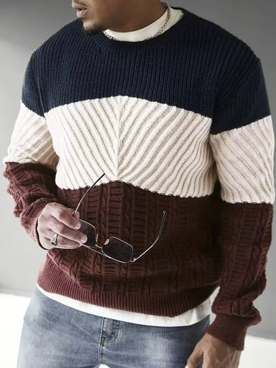 Herren Colourblock-Strickpullover mit Rundhalsausschnitt und Muster