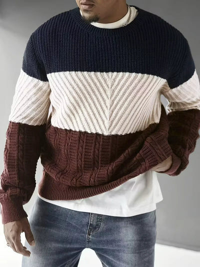 Herren Colourblock-Strickpullover mit Rundhalsausschnitt und Muster
