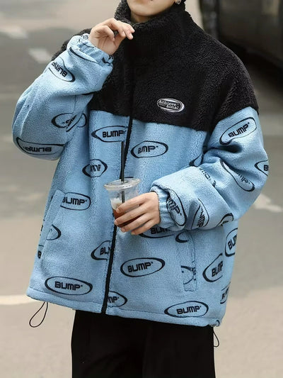 Herren Colourblock Stehkragen Jacke mit Reißverschluss und Prints