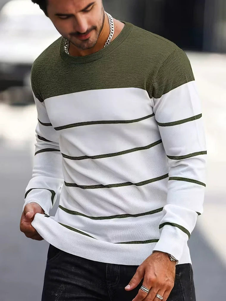 Herren Gestreifter Pullover mit Rundhalsausschnitt