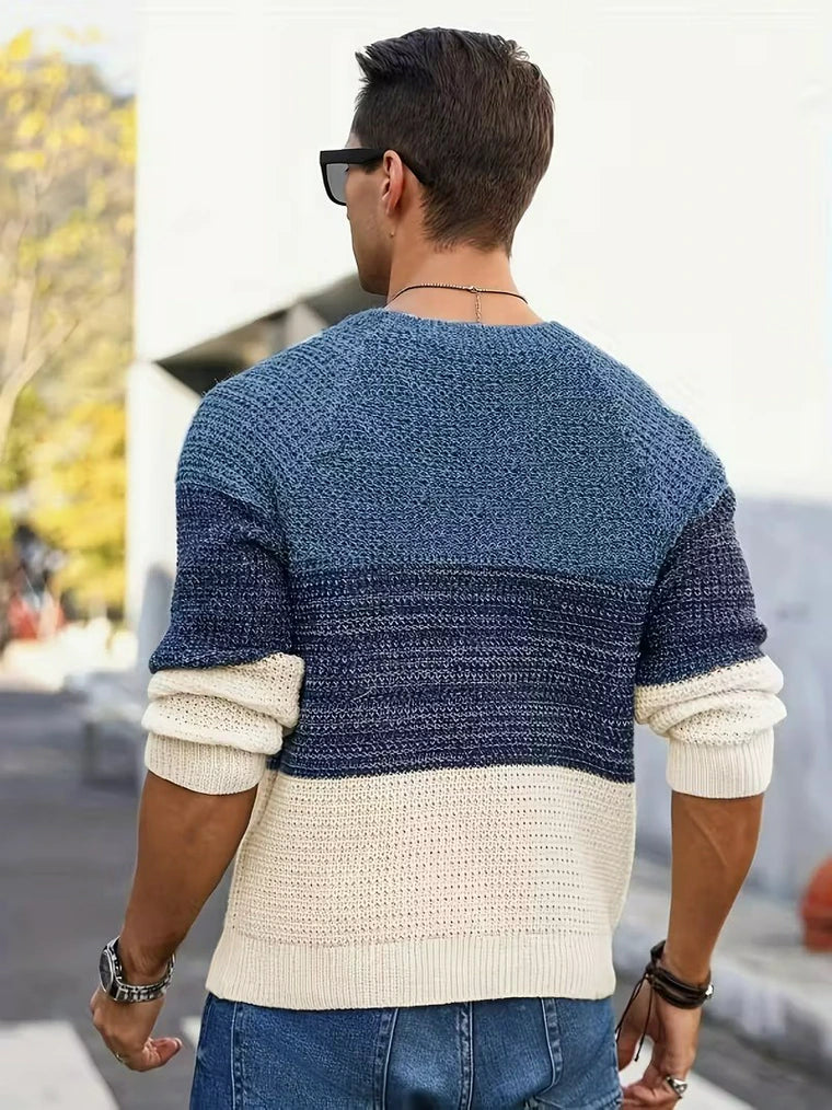 Herren Gestreifter Strickpullover mit Rundhalsausschnitt