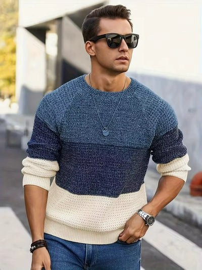 Herren Gestreifter Strickpullover mit Rundhalsausschnitt