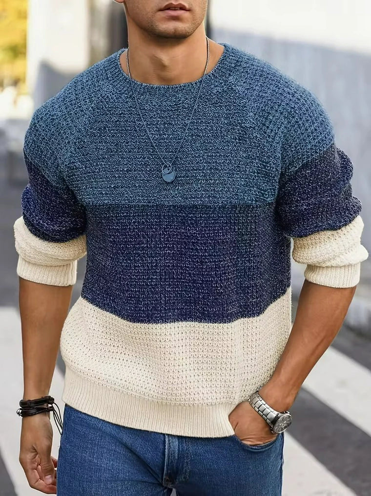 Herren Gestreifter Strickpullover mit Rundhalsausschnitt