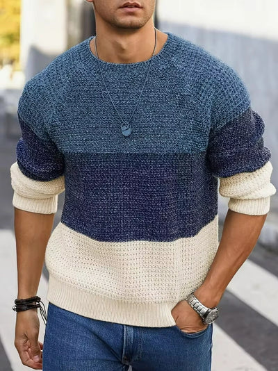 Herren Gestreifter Strickpullover mit Rundhalsausschnitt