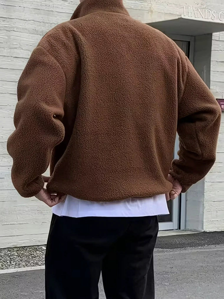 Herren Hohem Kragen Strickpullover mit Kängurutasche und Half-Zip