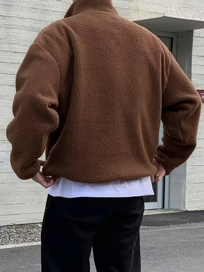 Herren Hohem Kragen Strickpullover mit Kängurutasche und Half-Zip