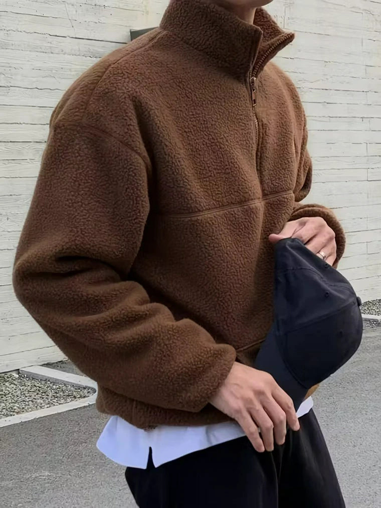 Herren Hohem Kragen Strickpullover mit Kängurutasche und Half-Zip