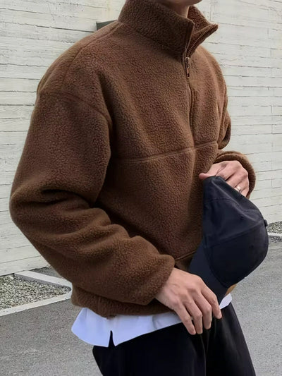 Herren Hohem Kragen Strickpullover mit Kängurutasche und Half-Zip