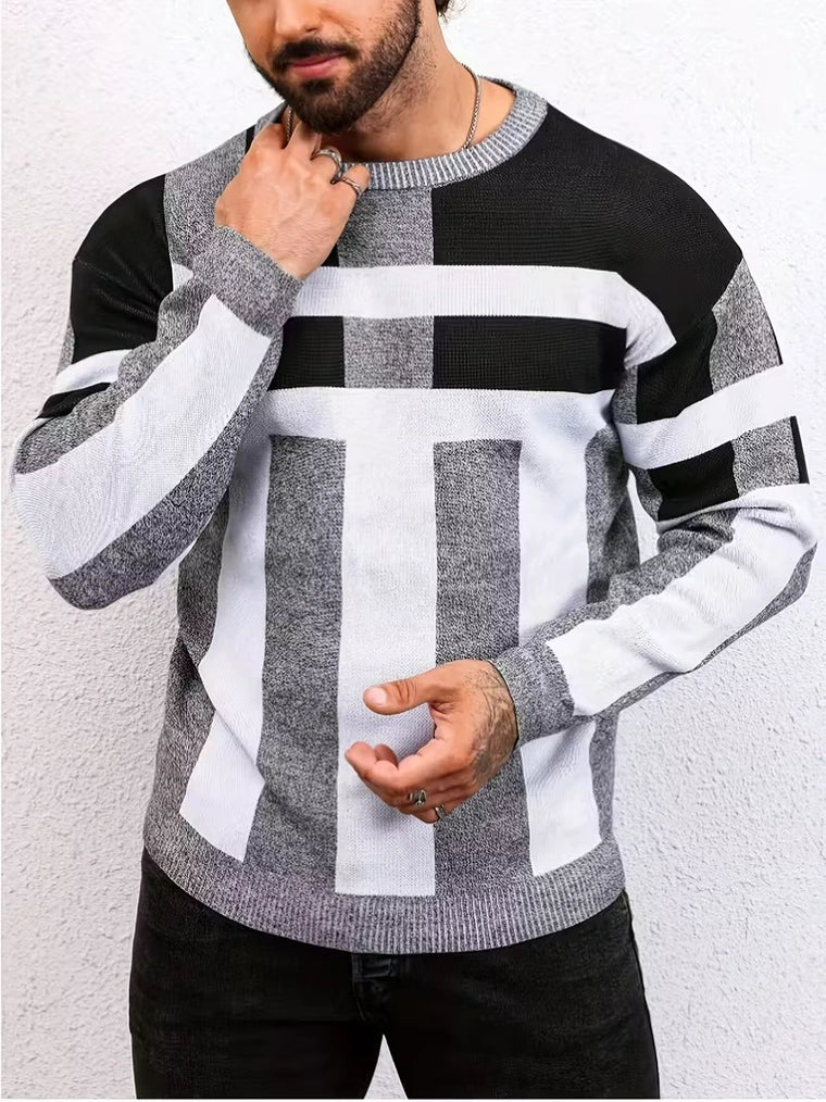 Herren Jacquard-Pullover mit Geripptem Bündchensaum