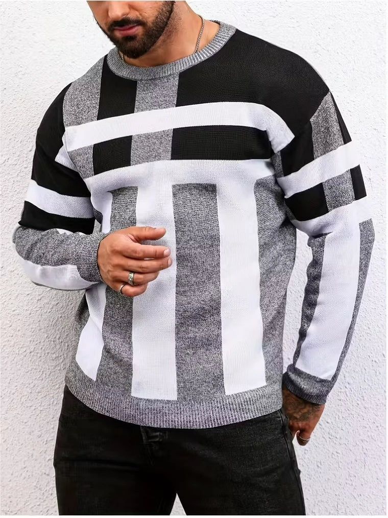Herren Jacquard-Pullover mit Geripptem Bündchensaum