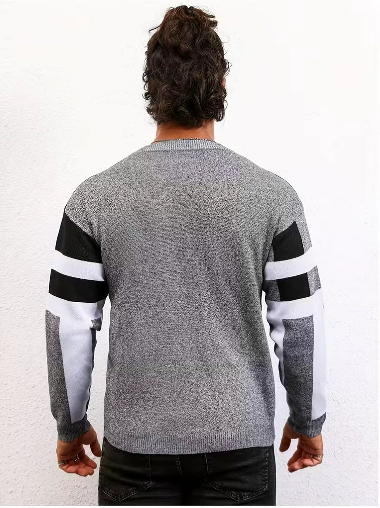 Herren Jacquard-Pullover mit Geripptem Bündchensaum