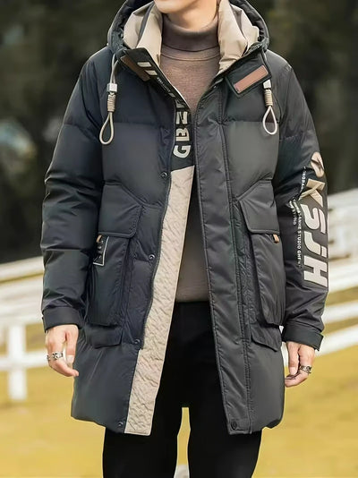 Herren Kapuze Winterjacke mit Schriftprint und Großen Taschen
