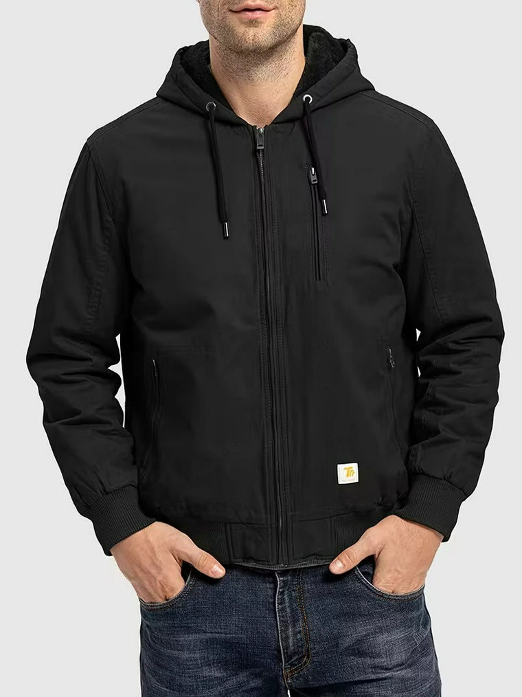 Herren Kordelzug Kapuze Jacke mit Taschen und Reißverschluss