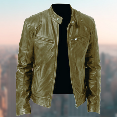 Herren Lederjacke mit Reißverschluss und Stehkragen