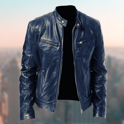 Herren Lederjacke mit Reißverschluss und Stehkragen