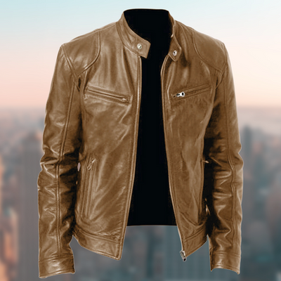 Herren Lederjacke mit Reißverschluss und Stehkragen