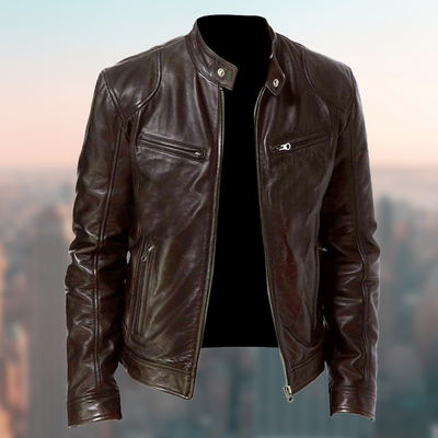 Herren Lederjacke mit Reißverschluss und Stehkragen