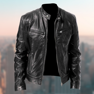Herren Lederjacke mit Reißverschluss und Stehkragen