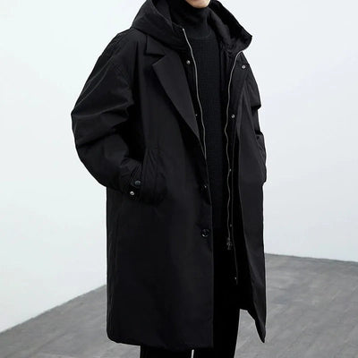 Herren Mittlerer Länge Trenchcoat mit Kapuze und Taschen