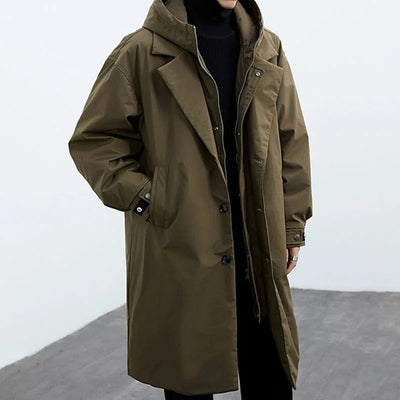 Herren Mittlerer Länge Trenchcoat mit Kapuze und Taschen