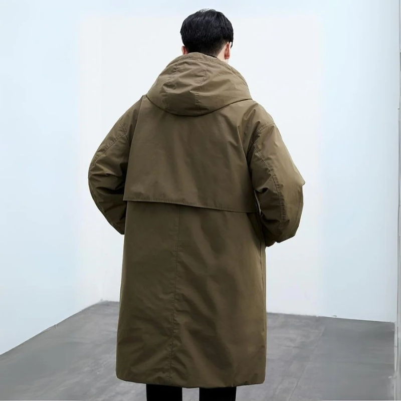 Herren Mittlerer Länge Trenchcoat mit Kapuze und Taschen