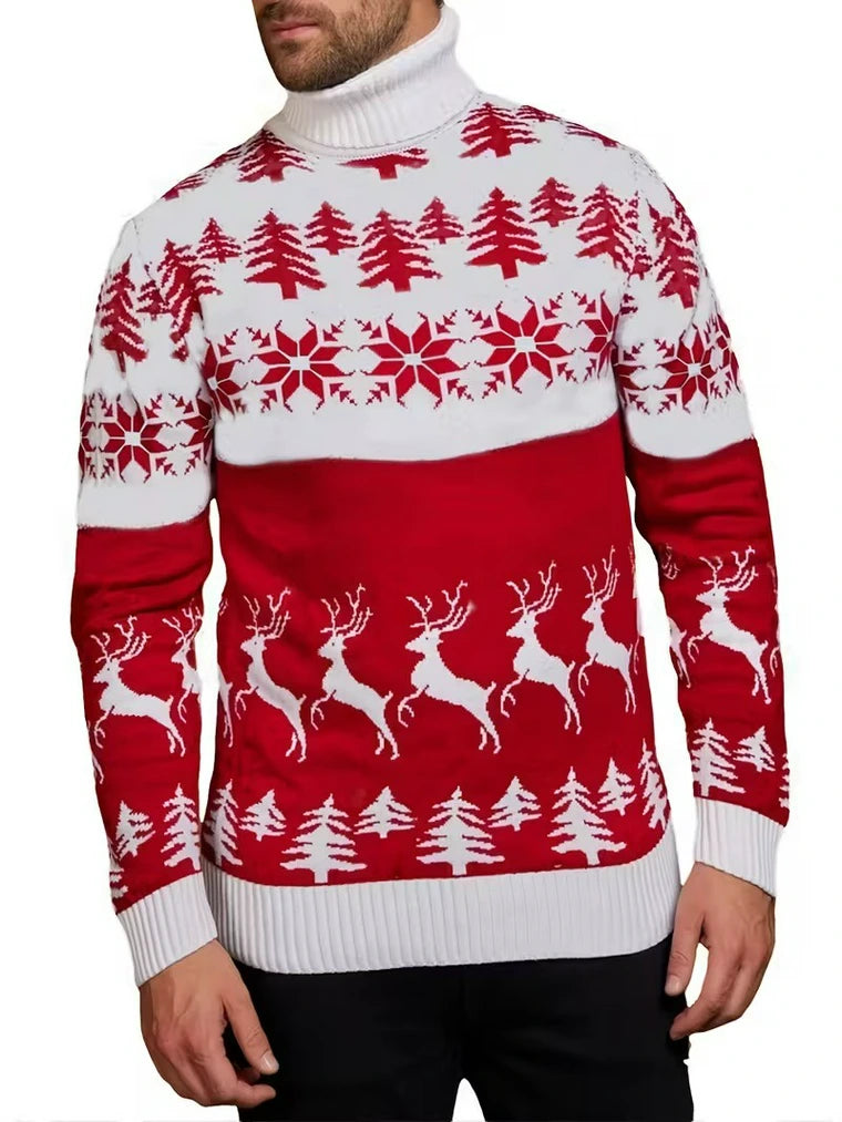 Herren Pullover mit Weihnachtsmotiv und Rollkragen