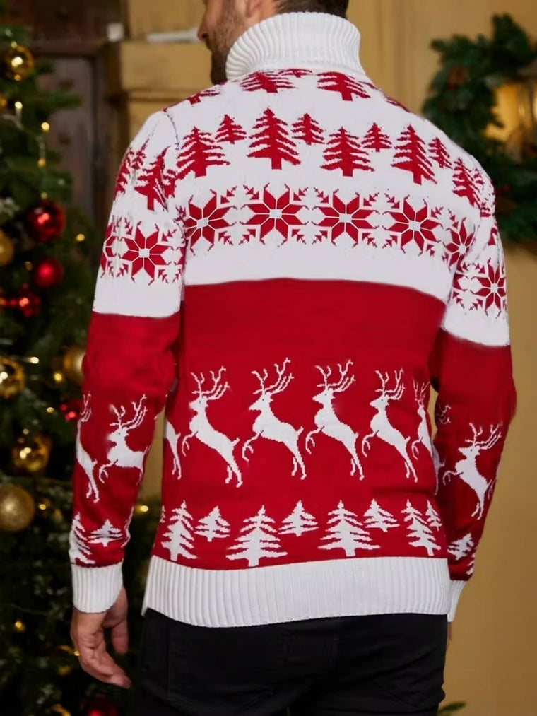 Herren Pullover mit Weihnachtsmotiv und Rollkragen